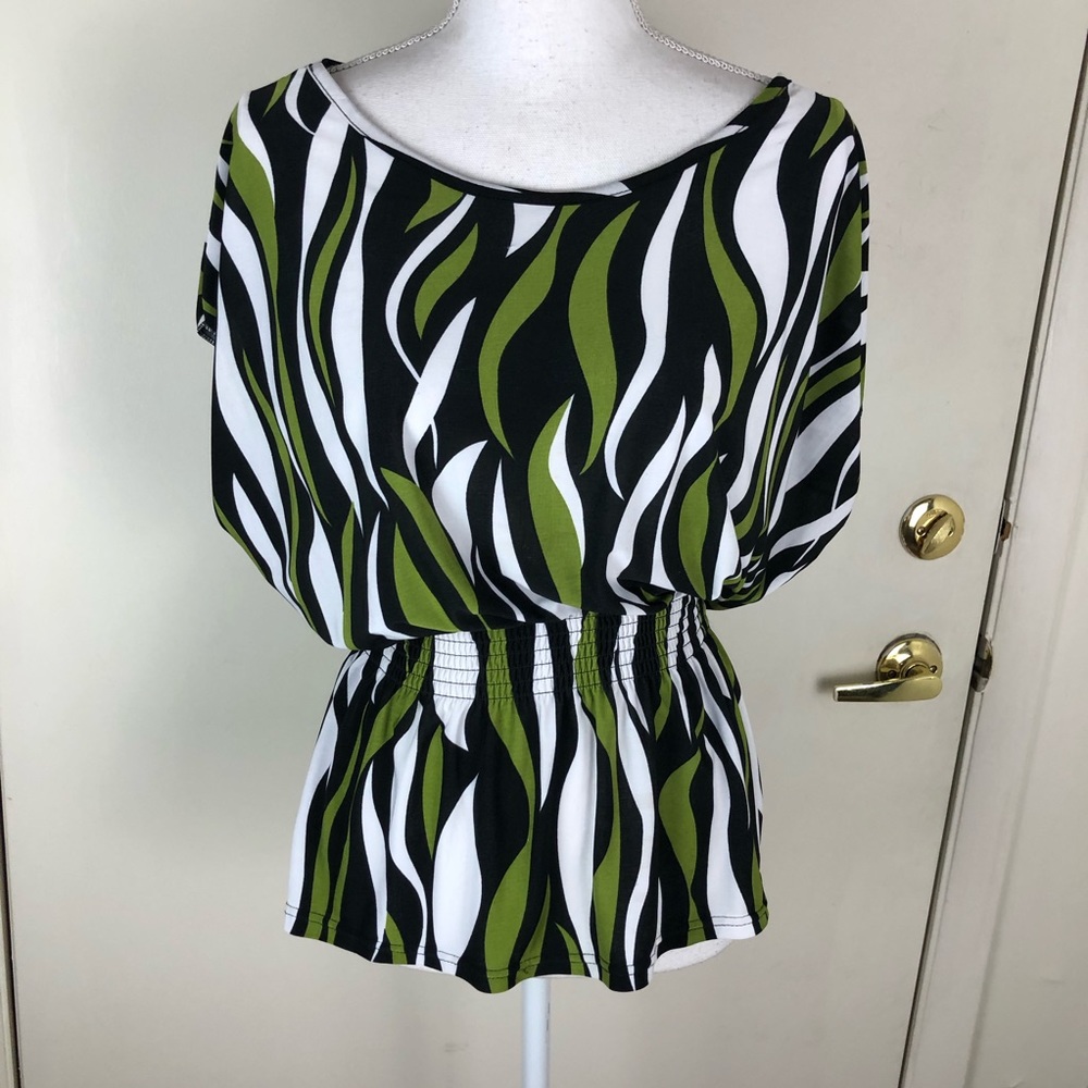 HAPPIE WOMENS DOLMAN SLEEVE RETRO CINCH ELASTIC WAIST SZ MED